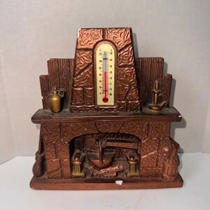 Vintage Fireplace Thermometer Log Cabin Novelty Home Decor Display